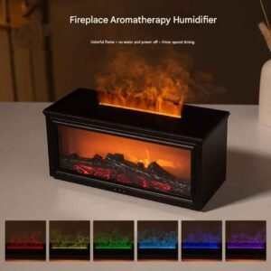 USB Colorful Flame Effect Essential Oil Diffuser with Remote Control – 3D Fireplace Simulation Humidifier for Home & Office